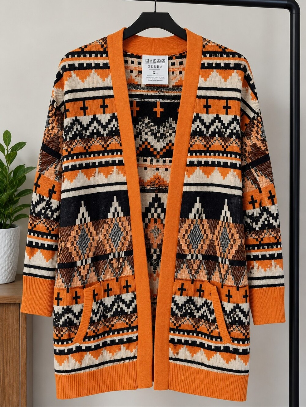 Zara Orange Patterned Open-Front Women's Cardigan Sweater